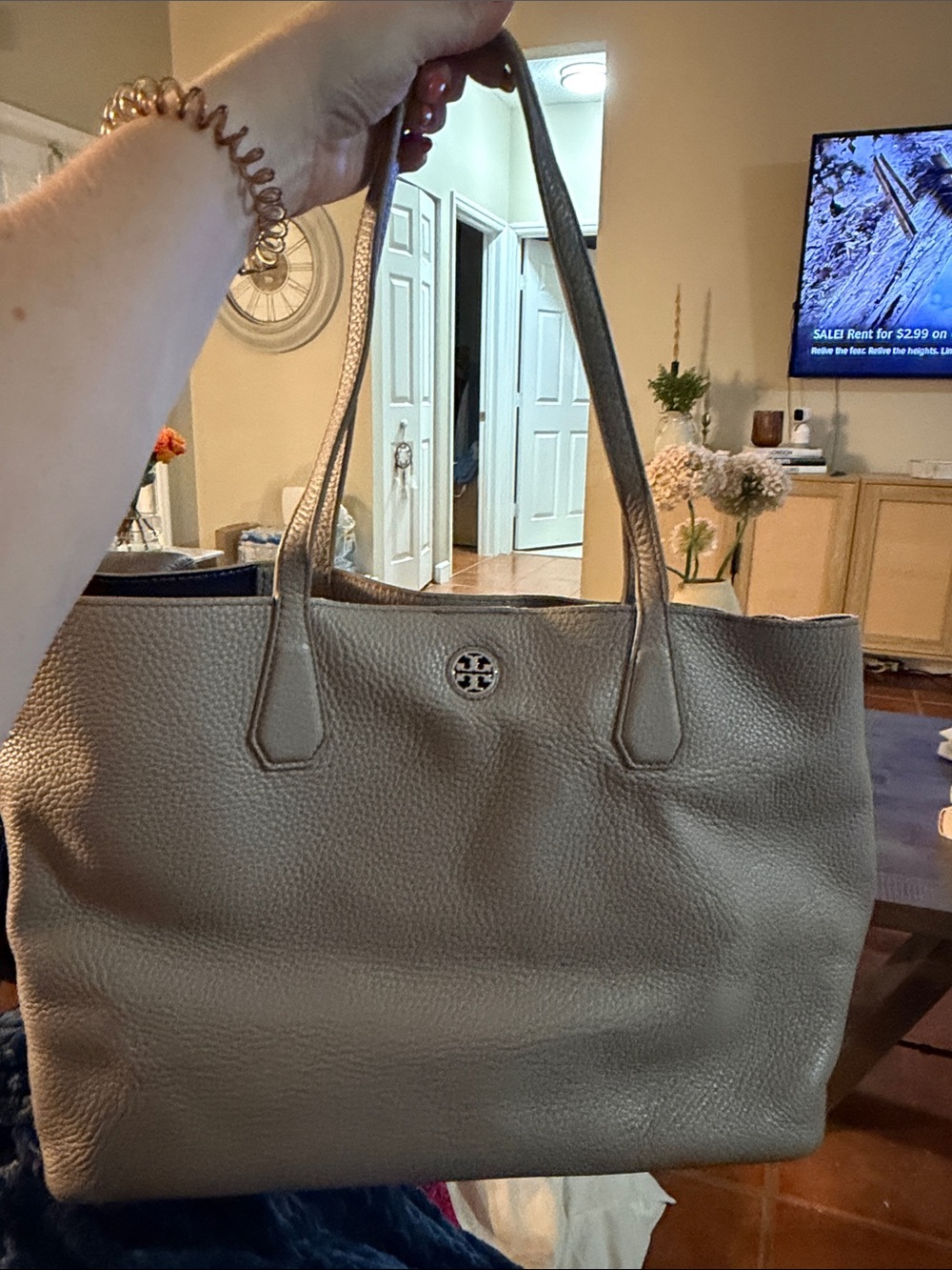 Tory Burch Pebbled Leather Tote in Taupe